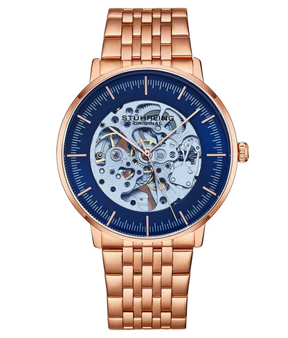 Blue Dial / Rose Case / Rose Stainless Steel Bracelet Rose Gold Layered Deployant Buckle