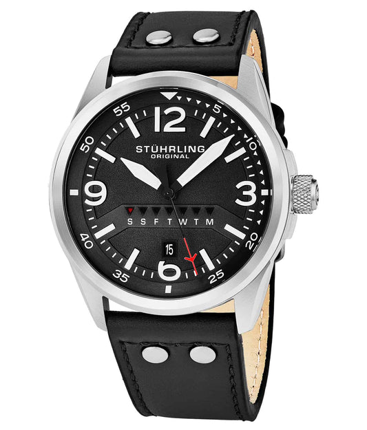 Black Dial / Silver Case / Black Leather Strap Tang Buckle