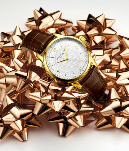 Silver Dial / Gold Case / Brown Leather Strap Tang Buckle