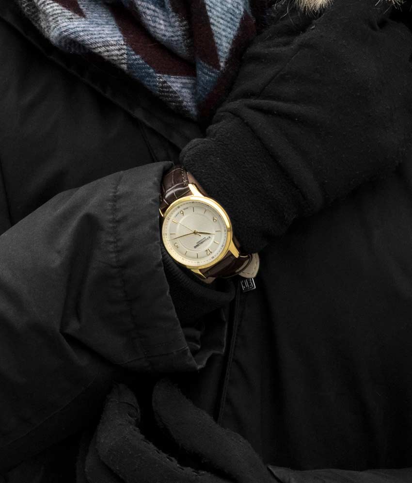 Silver Dial / Gold Case / Brown Leather Strap Tang Buckle