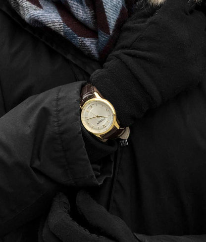 Silver Dial / Gold Case / Brown Leather Strap Tang Buckle