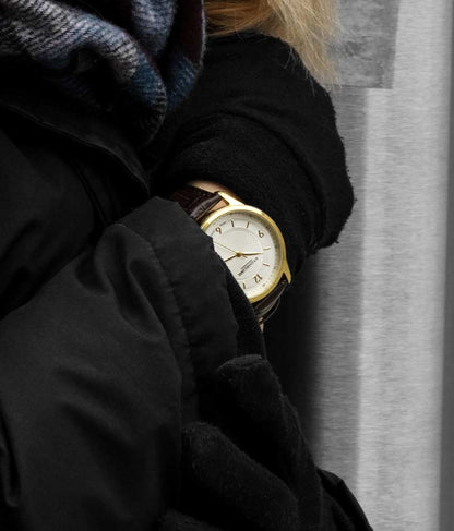 Silver Dial / Gold Case / Brown Leather Strap Tang Buckle