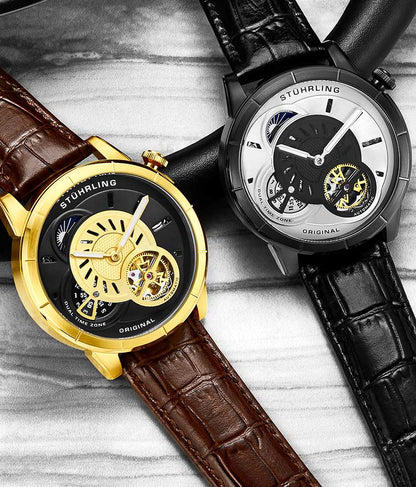 Black Dial / Gun Metal Grey Case / Black Leather Strap Tang Buckle