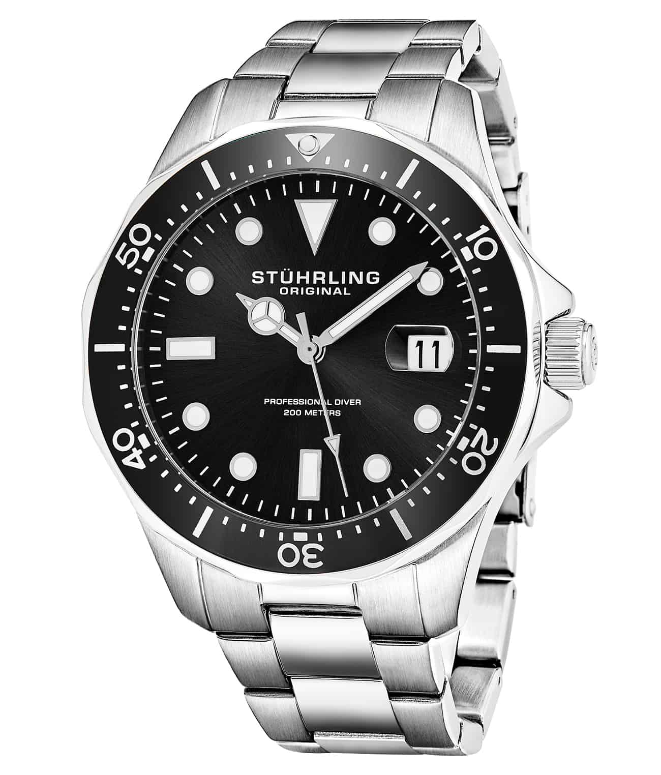 Black Dial / Silver Case / Silver Stainless Steel Bracelet Deployant Buckle