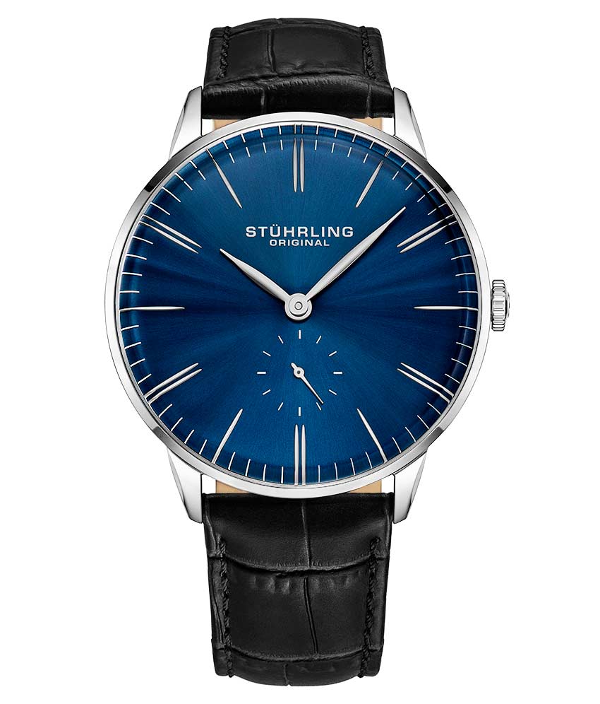 Blue Dial / Silver Case / Black Leather Strap Tang Buckle