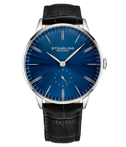 Blue Dial / Silver Case / Black Leather Strap Tang Buckle