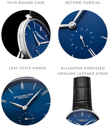 Blue Dial / Silver Case / Black Leather Strap Tang Buckle