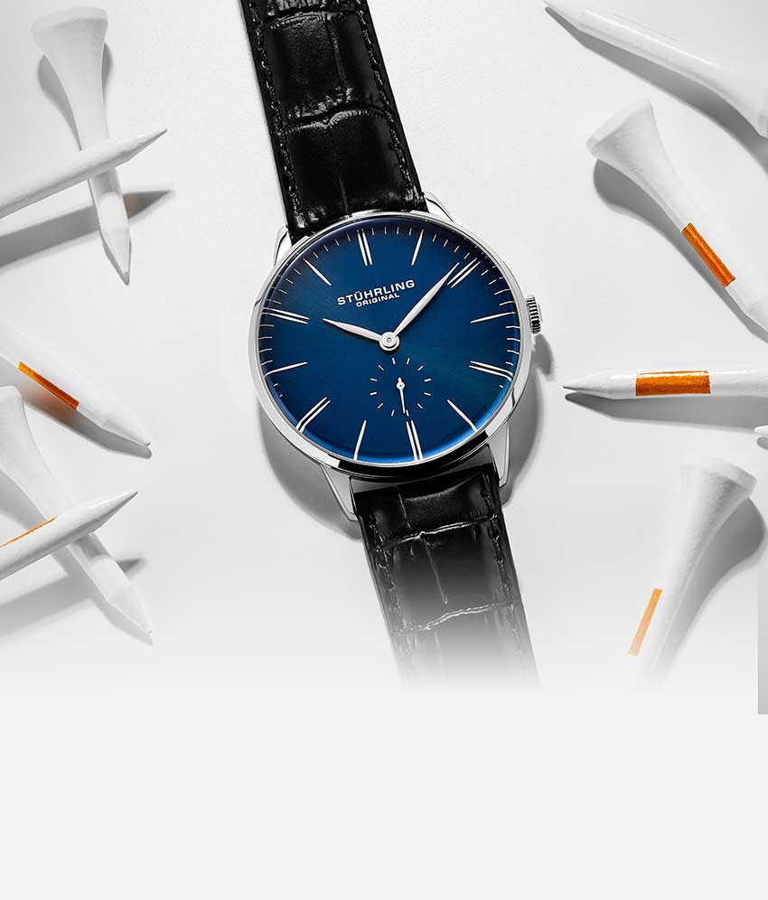 Blue Dial / Silver Case / Black Leather Strap Tang Buckle