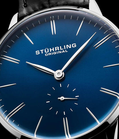 Blue Dial / Silver Case / Black Leather Strap Tang Buckle