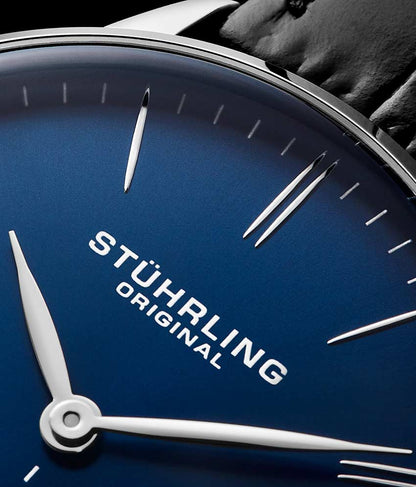 Blue Dial / Silver Case / Black Leather Strap Tang Buckle