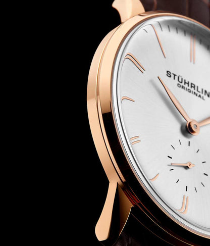 Silver Dial / Rose Case / Brown Leather Strap Tang Buckle