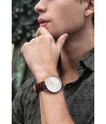 Silver Dial / Rose Case / Brown Leather Strap Tang Buckle