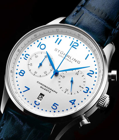 White Dial / Silver Case / Blue Band