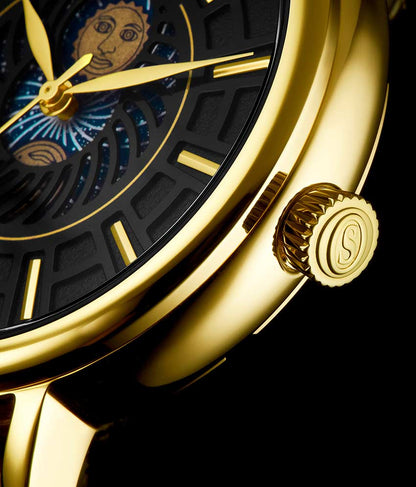 Black Dial / Gold Case / Blue Band