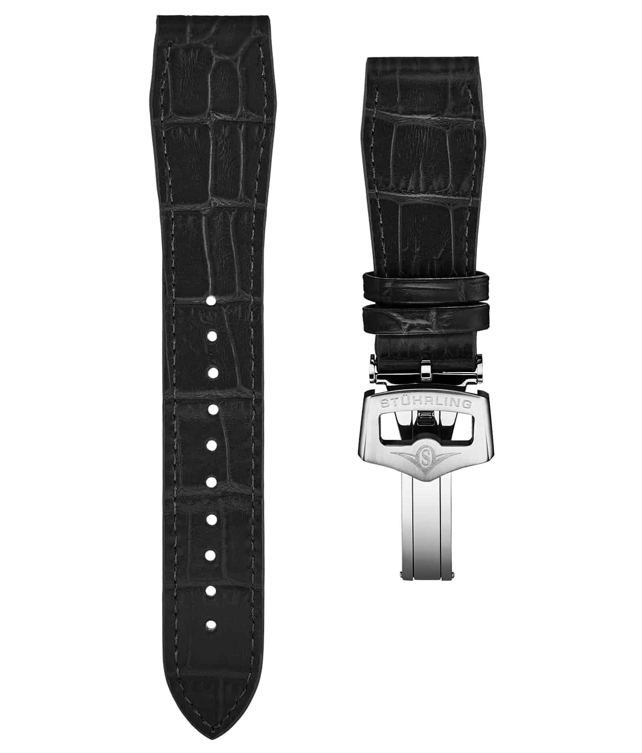 22mm Leather Strap with Stainless Steel Deployant Buckle