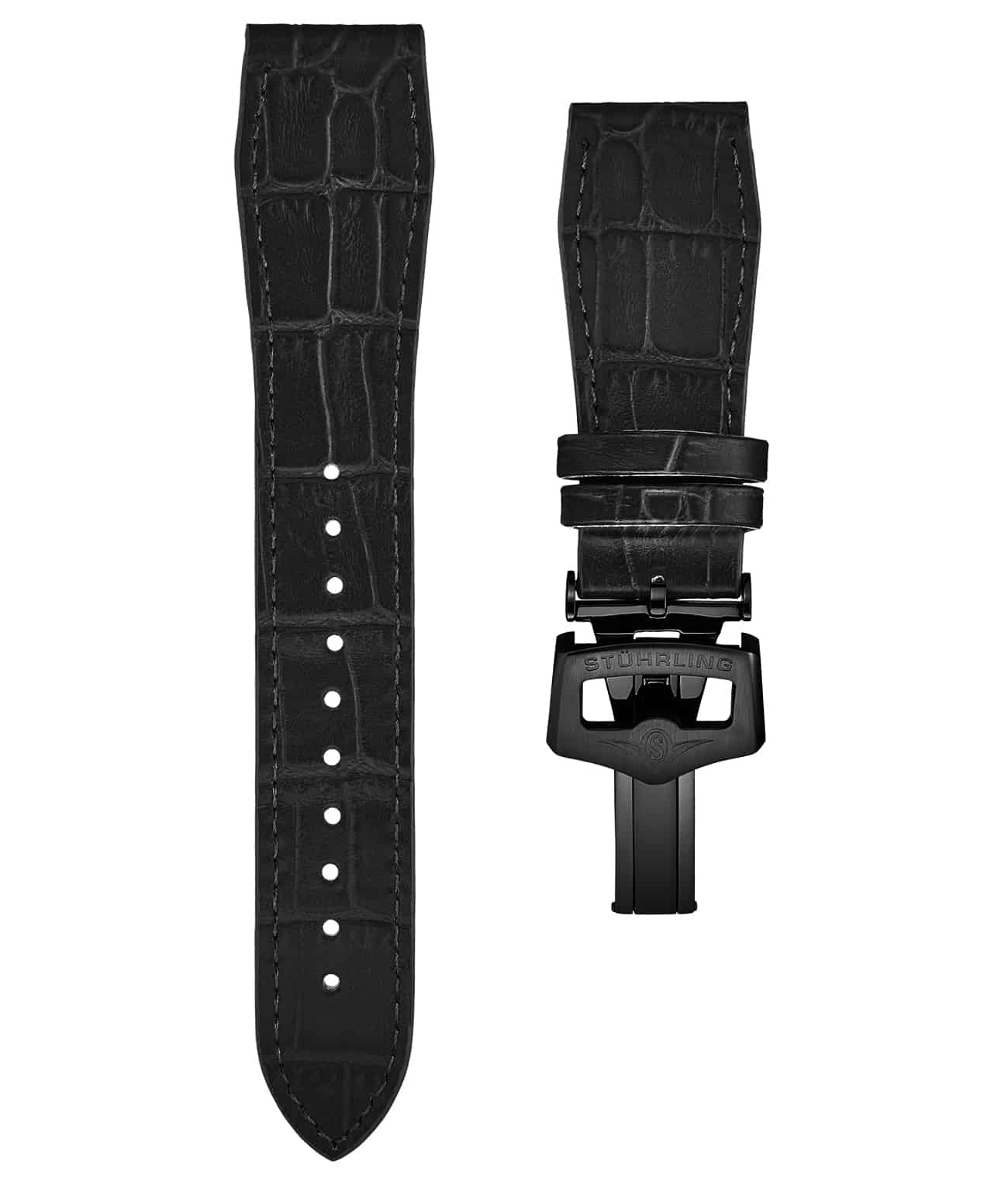 24mm Leather Strap with Stainless Steel Deployant Buckle