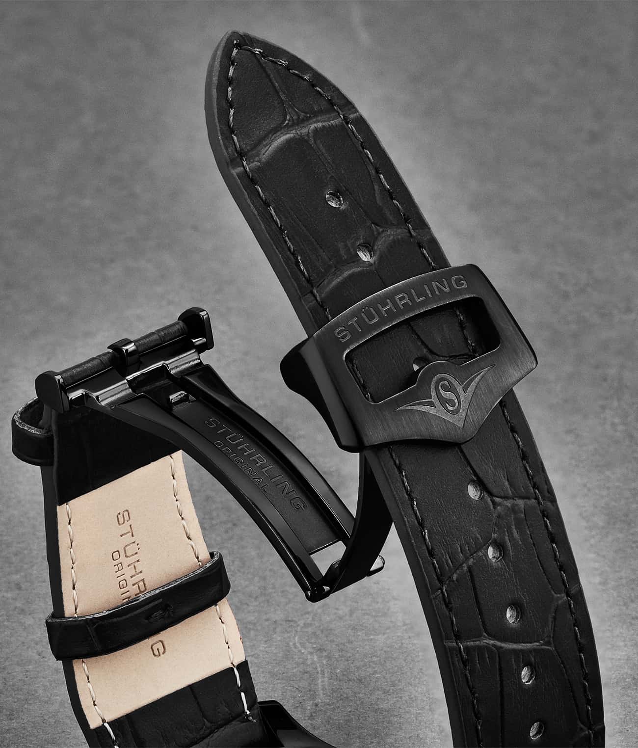 24mm Leather Strap with Stainless Steel Deployant Buckle