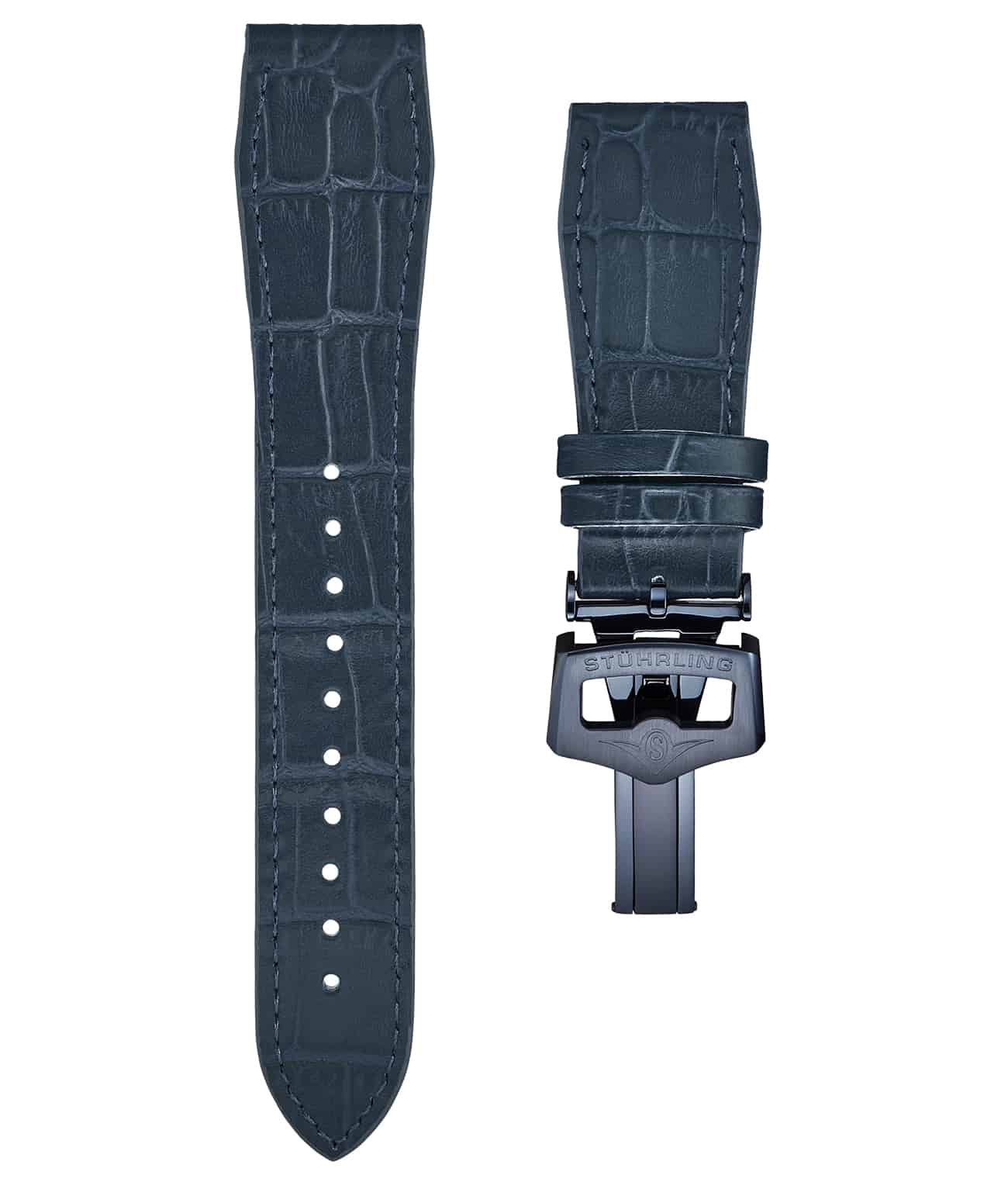 22mm Leather Strap with Stainless Steel Deployant Buckle