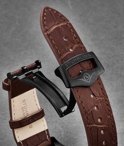 22mm Leather Strap with Stainless Steel Deployant Buckle