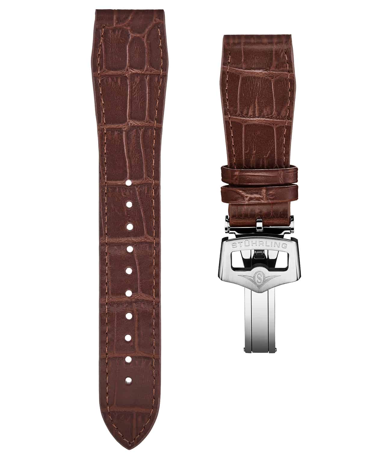 22mm Leather Strap with Stainless Steel Deployant Buckle