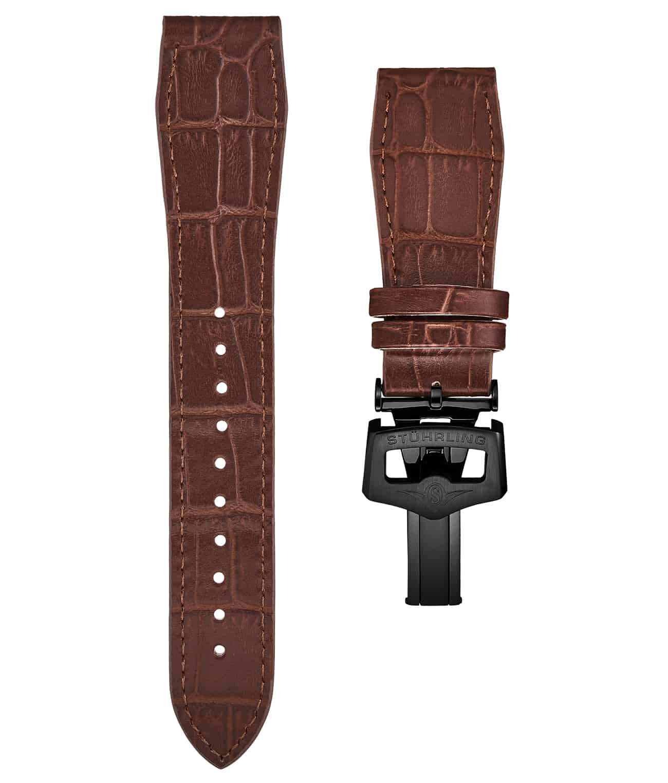 24mm Leather Strap with Stainless Steel Deployant Buckle