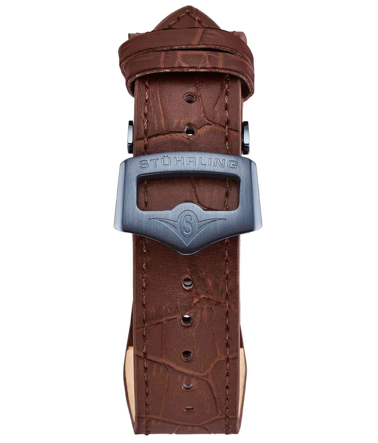 24mm Leather Strap with Stainless Steel Deployant Buckle