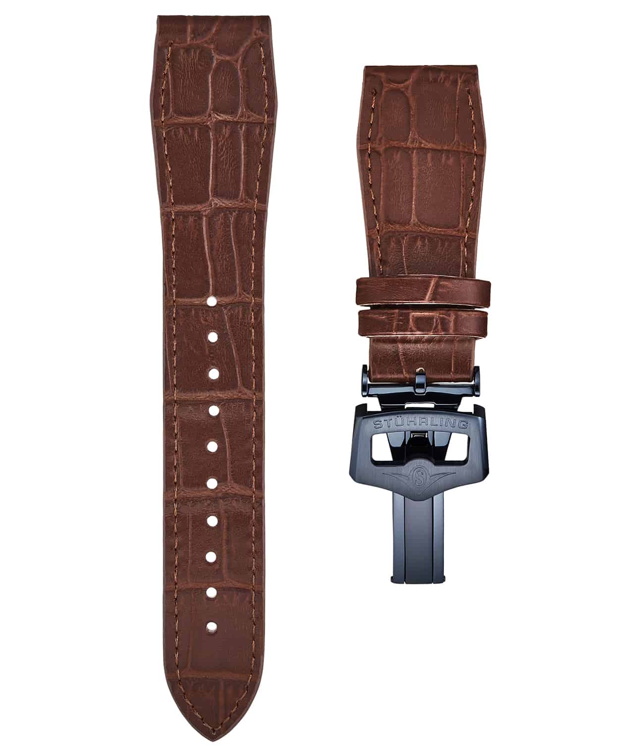 24mm Leather Strap with Stainless Steel Deployant Buckle