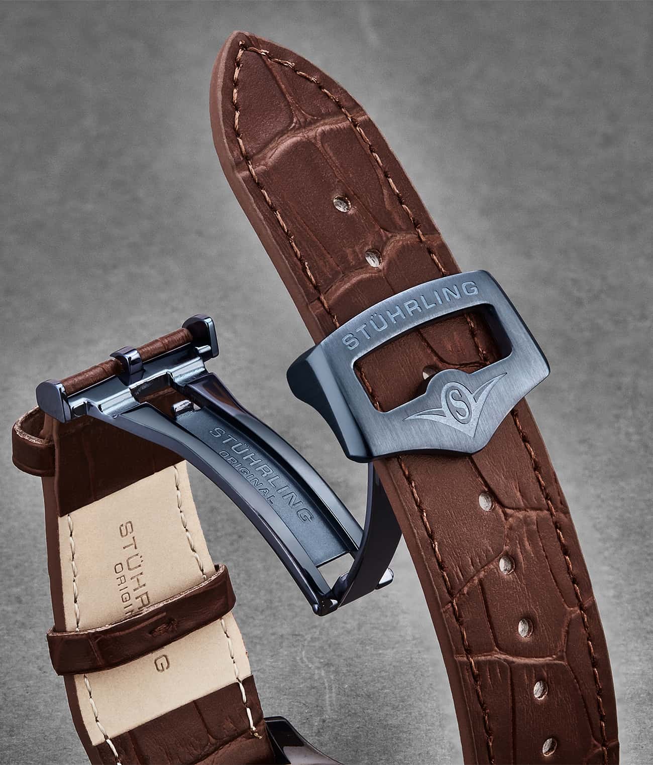 24mm Leather Strap with Stainless Steel Deployant Buckle