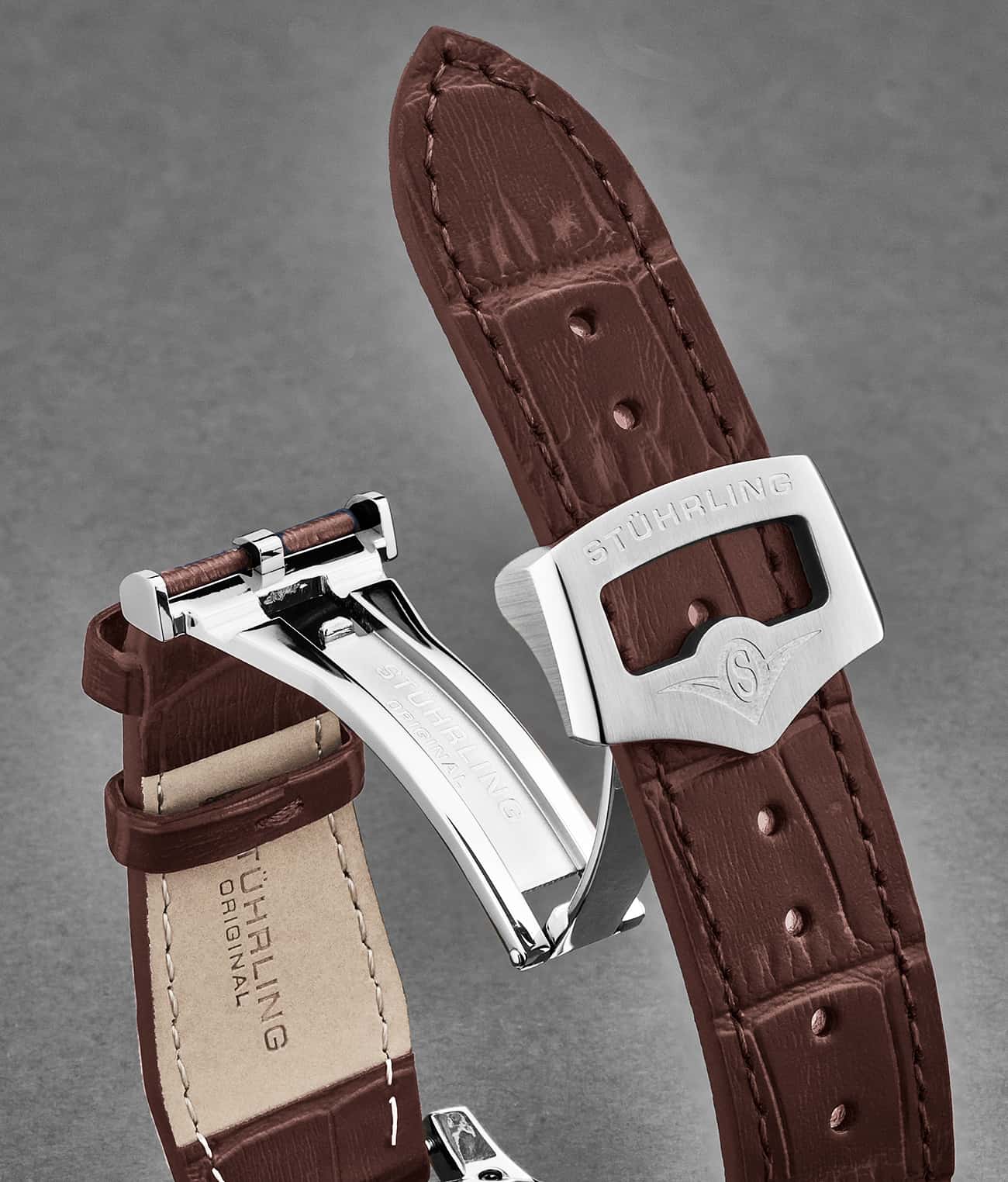 24mm Leather Strap with Stainless Steel Deployant Buckle